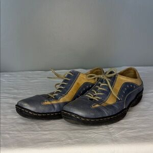 Josef Seibel Leather Lace-Up Sneakers Blue Tan – EU 40